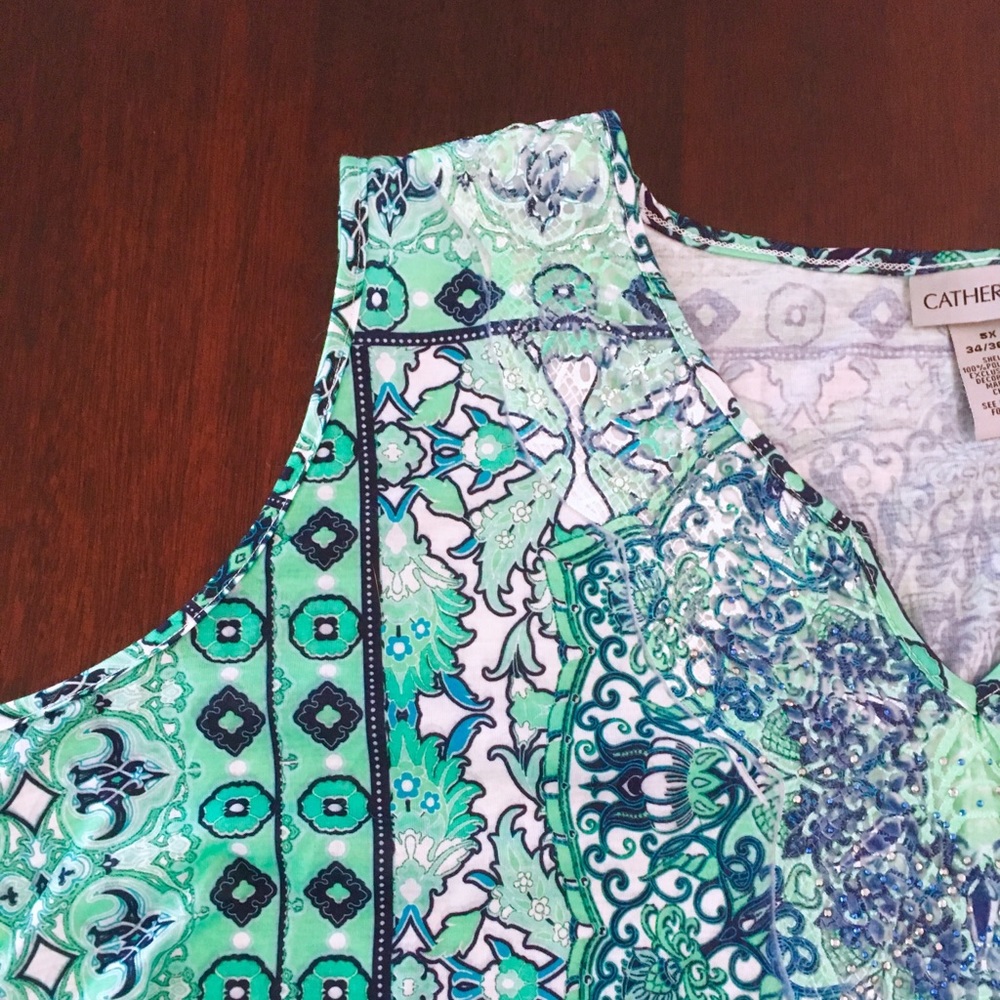 🔴Catherines Seafoam Green Patterned Tank Top